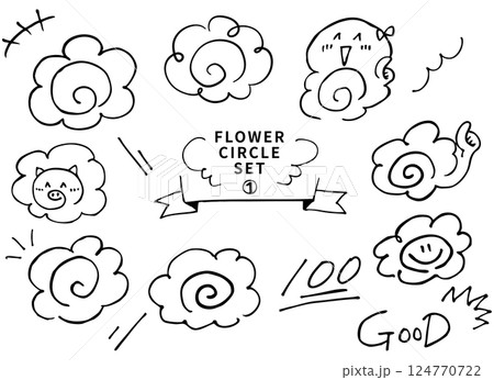 手書きペン画　いろんなはなまるセット1 124770722