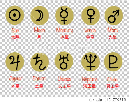 10天体アイコンのセット02（金丸） 124770816