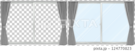 窗戶和灰色窗簾，2 件套 124770823