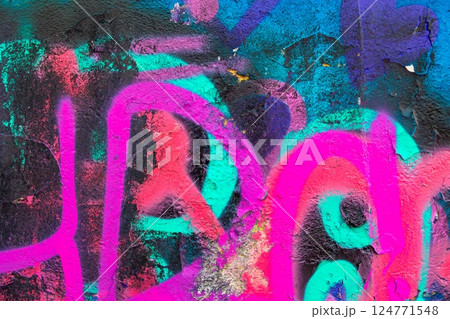Vibrant Graffiti in Neon Pink and Turquoise with 80s Pop Art Aesthetic Vibrant Graffiti in Neon Pink and Turquoise with 80s Pop Art Aesthetic 124771548