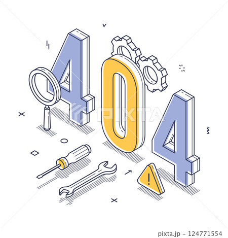 404 error notification in isometric line vector illustration with tools and symbols 124771554