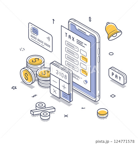 Modern isometric vector illustration of tax payment and financial management process 124771578