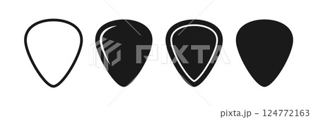 Guitar pick shape icon set. Plectrum sign. Tringle plastic guitar pick symbol. Music mediator icon. Design element. Vector illustration isolated on white background 124772163