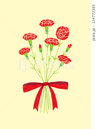 母の日の赤いカーネーションの花束背景あり 124772385
