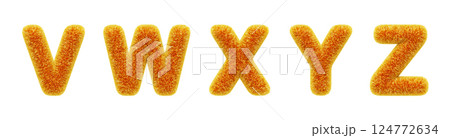 3d fur type font, fluffy alphabet letters V, W, X, Y, Z with yellow orange gradient hairy texture. Furry plush and shaggy text characters. Soft fuzzy english abc, isolated render set. 3D illustration 3d fur type font, fluffy alphabet letters V, W, X, Y, Z with yellow orange gradient hairy texture. Furry plush and shaggy text characters. Soft fuzzy english abc, isolated render set. 3D illustration 124772634