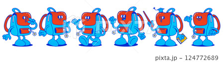 Set of cartoon school backpack characters Set of cartoon school backpack characters 124772689