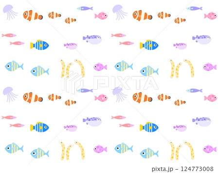 海の生き物のシームレスパターン F-1' 海の生き物のシームレスパターン F-1' 124773008