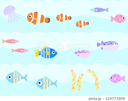 海の生き物のシームレスパターン　F-2 124773009