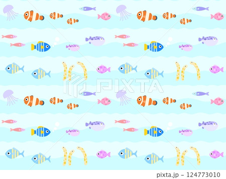 海の生き物のシームレスパターン　F-2' 124773010
