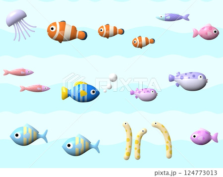プクプク海の生き物のシームレスパターン G-2 プクプク海の生き物のシームレスパターン G-2 124773013