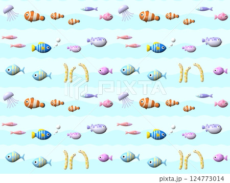プクプク海の生き物のシームレスパターン　G-2' 124773014