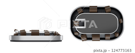 Set of Airport conveyor belt or baggage claim area with cardboard boxes or cartons 124773163