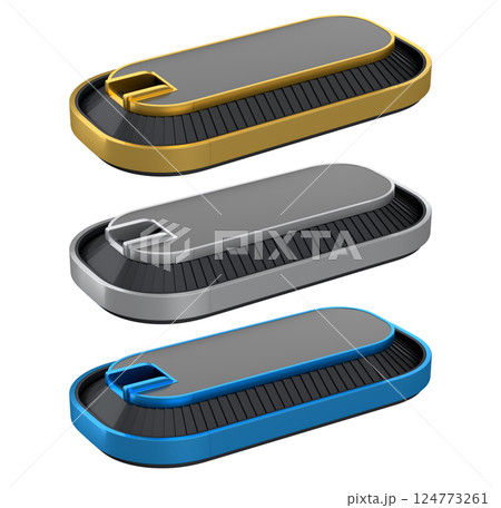 Set of Airport luggage conveyor belt from baggage claim area on white background. Set of Airport luggage conveyor belt from baggage claim area on white background. 124773261