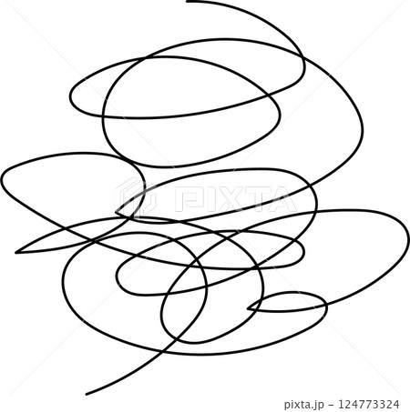 ぐちゃぐちゃのこんがらがった線のイラスト。モヤモヤ、イライラ、ストレス、憂鬱、悩みを表すアイコン。 ぐちゃぐちゃのこんがらがった線のイラスト。モヤモヤ、イライラ、ストレス、憂鬱、悩みを表すアイコン。 124773324