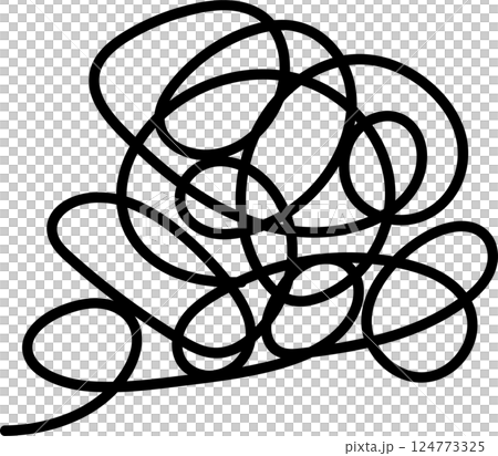 Illustration of messy, tangled lines. Icons representing frustration, stress, depression, and worries. 124773325