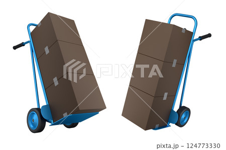 Set of Airport luggage cart or baggage trolley side with cardboard boxes or cartons Set of Airport luggage cart or baggage trolley side with cardboard boxes or cartons 124773330