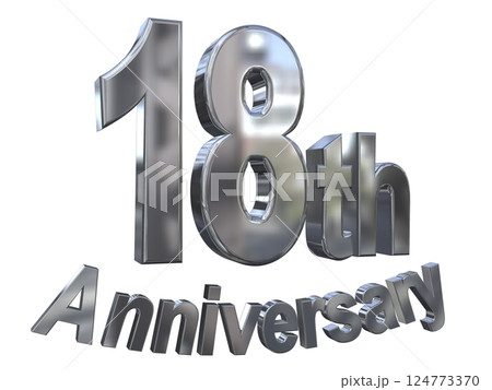 3DCG文字「18th Anniversary/18周年マークキラキラ」シルバー,銀 124773370