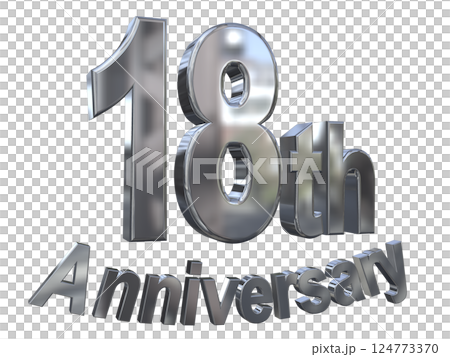 3DCG文字「18th Anniversary/18周年マークキラキラ」シルバー,銀 124773370