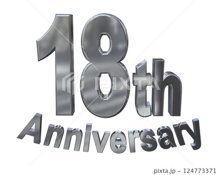 3DCG文字「18th Anniversary/18周年マークキラキラ」シルバー,銀 124773371