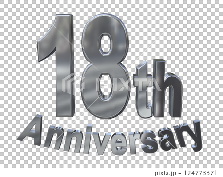 3DCG文字「18th Anniversary/18周年マークキラキラ」シルバー,銀 124773371