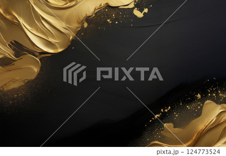 黒背景に金色のペイント　左上、右下に金 124773524