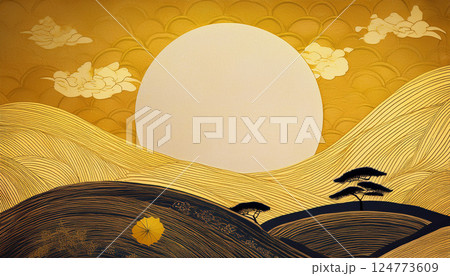 満月と黄金の和風山景 満月と黄金の和風山景 124773609
