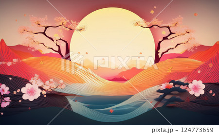 桜と水面に映る幻想的な春景色 124773659