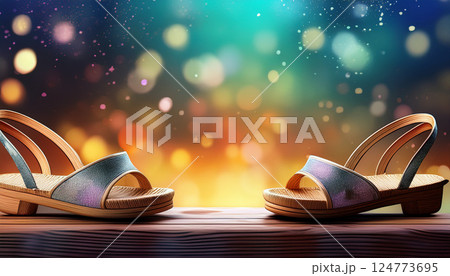 和風サンダルと光のボケ背景 124773695