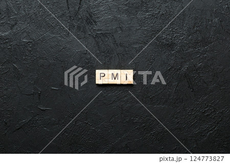 PMI word written on wood block. Project Management Institute text on table, concept 124773827