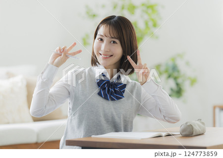 勉強をする女子高生 124773859