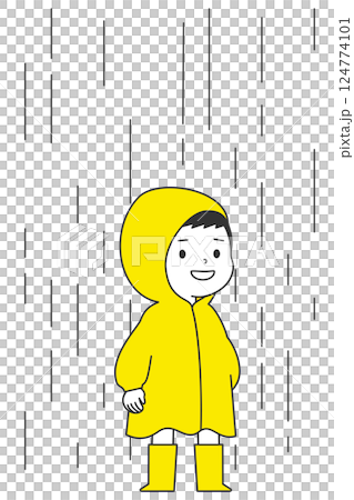 A toddler wearing a raincoat and rain boots 124774101