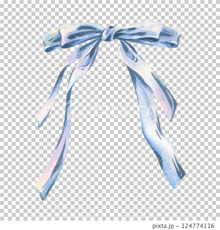 The bow is big, cute, multi-layered, thin and graceful in blue and lilac shades. Watercolor illustration, hand-drawn on the theme of Bows of coquettes. A separate element isolated from the background The bow is big, cute, multi-layered, thin and graceful in blue and lilac shades. Watercolor illustration, hand-drawn on the theme of Bows of coquettes. A separate element isolated from the background 124774116