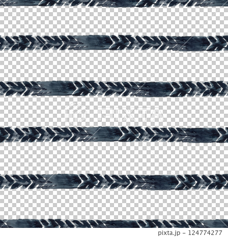 Tire tracks stripes abstract seamless pattern watercolor illustration isolated on white. Tread Motorbike or bicycle wheel. For motorcycle service design, packaging moto goods, textile, print product 124774277