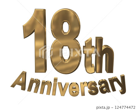 3DCG文字「18th Anniversary/18周年マークキラキラ」ゴールド,金 124774472