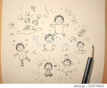子供がクレヨンで描いた絵 124774623