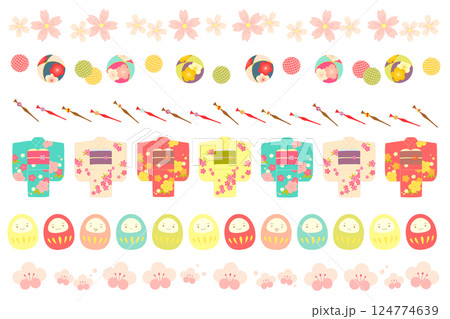 かわいい和風イメージ ラインセット かわいい和風イメージ ラインセット 124774639