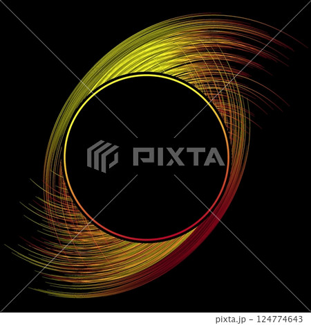 Neon glowing black hole frame with flaming space tunnel in shape of all seeing eye. Gravitational anomaly with flaming fiery cascade from black center. Gradient vector isolated on black background Neon glowing black hole frame with flaming space tunnel in shape of all seeing eye. Gravitational anomaly with flaming fiery cascade from black center. Gradient vector isolated on black background 124774643