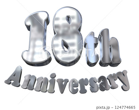 3DCG文字「18th Anniversary/18周年マークキラキラ」シルバー,銀 124774665