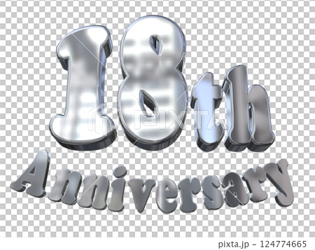 3DCG文字「18th Anniversary/18周年マークキラキラ」シルバー,銀 124774665
