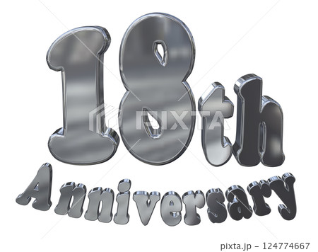 3DCG文字「18th Anniversary/18周年マークキラキラ」シルバー,銀 124774667