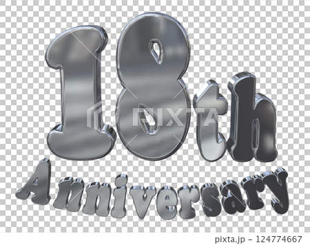3DCG文字「18th Anniversary/18周年マークキラキラ」シルバー,銀 124774667
