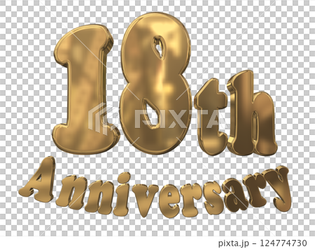 3DCG文字「18th Anniversary/18周年マークキラキラ」ゴールド,金 3DCG文字「18th Anniversary/18周年マークキラキラ」ゴールド,金 124774730