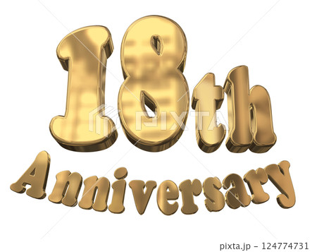 3DCG文字「18th Anniversary/18周年マークキラキラ」ゴールド,金 3DCG文字「18th Anniversary/18周年マークキラキラ」ゴールド,金 124774731