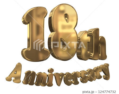 3DCG文字「18th Anniversary/18周年マークキラキラ」ゴールド,金 3DCG文字「18th Anniversary/18周年マークキラキラ」ゴールド,金 124774732