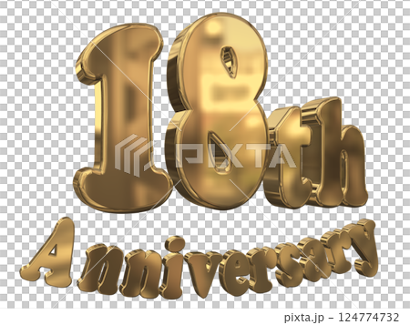 3DCG文字「18th Anniversary/18周年マークキラキラ」ゴールド,金 3DCG文字「18th Anniversary/18周年マークキラキラ」ゴールド,金 124774732