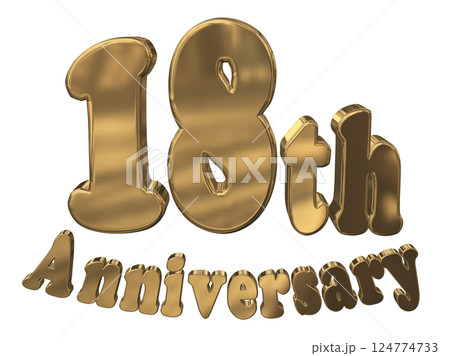 3DCG文字「18th Anniversary/18周年マークキラキラ」ゴールド,金 124774733