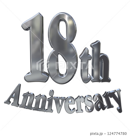 3DCG文字「18th Anniversary/18周年マークキラキラ」シルバー,銀 124774780