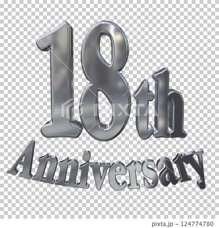 3DCG文字「18th Anniversary/18周年マークキラキラ」シルバー,銀 124774780