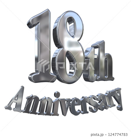 3DCG文字「18th Anniversary/18周年マークキラキラ」シルバー,銀 124774783
