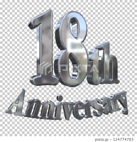 3DCG文字「18th Anniversary/18周年マークキラキラ」シルバー,銀 124774783